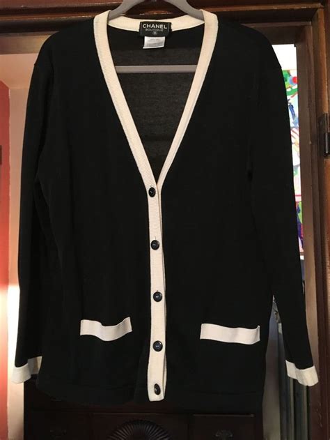 chanel cardigan black and white|chanel cardigan pullover.